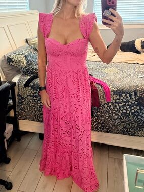 Fuchsia Eyelet Maxi Dress with Sweetheart Bodice